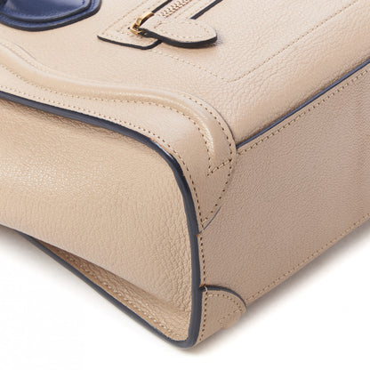 Celine Drummed Calfskin Bi-Color Nano Luggage Navy Dune 5 of 9