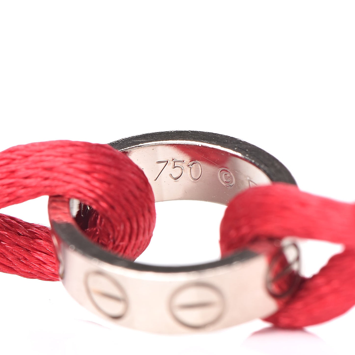 18K White Gold Charity LOVE Adjustable Cord Bracelet Red