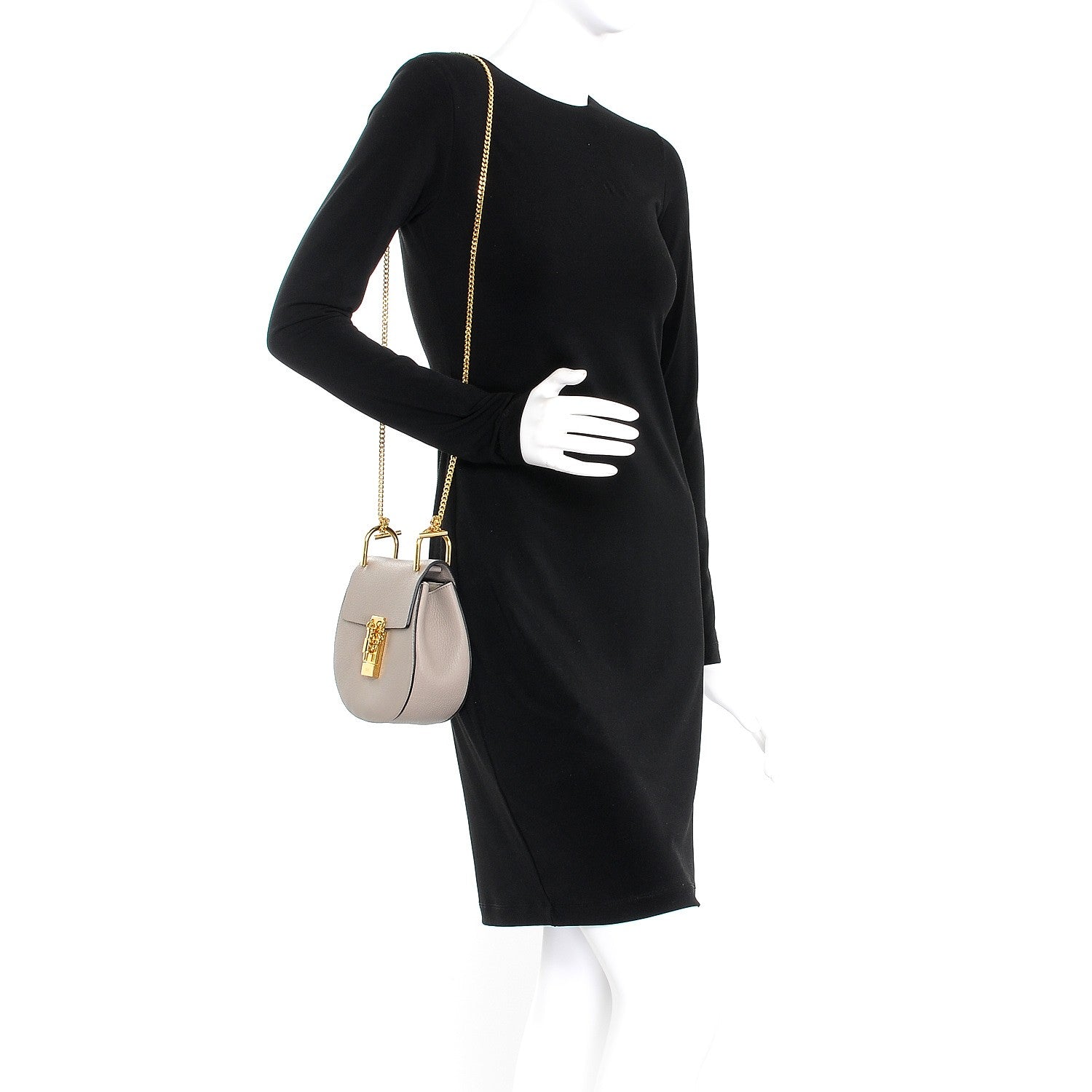 Chloe Grained Lambskin Mini Drew Shoulder Bag Motty Grey 2 of 7