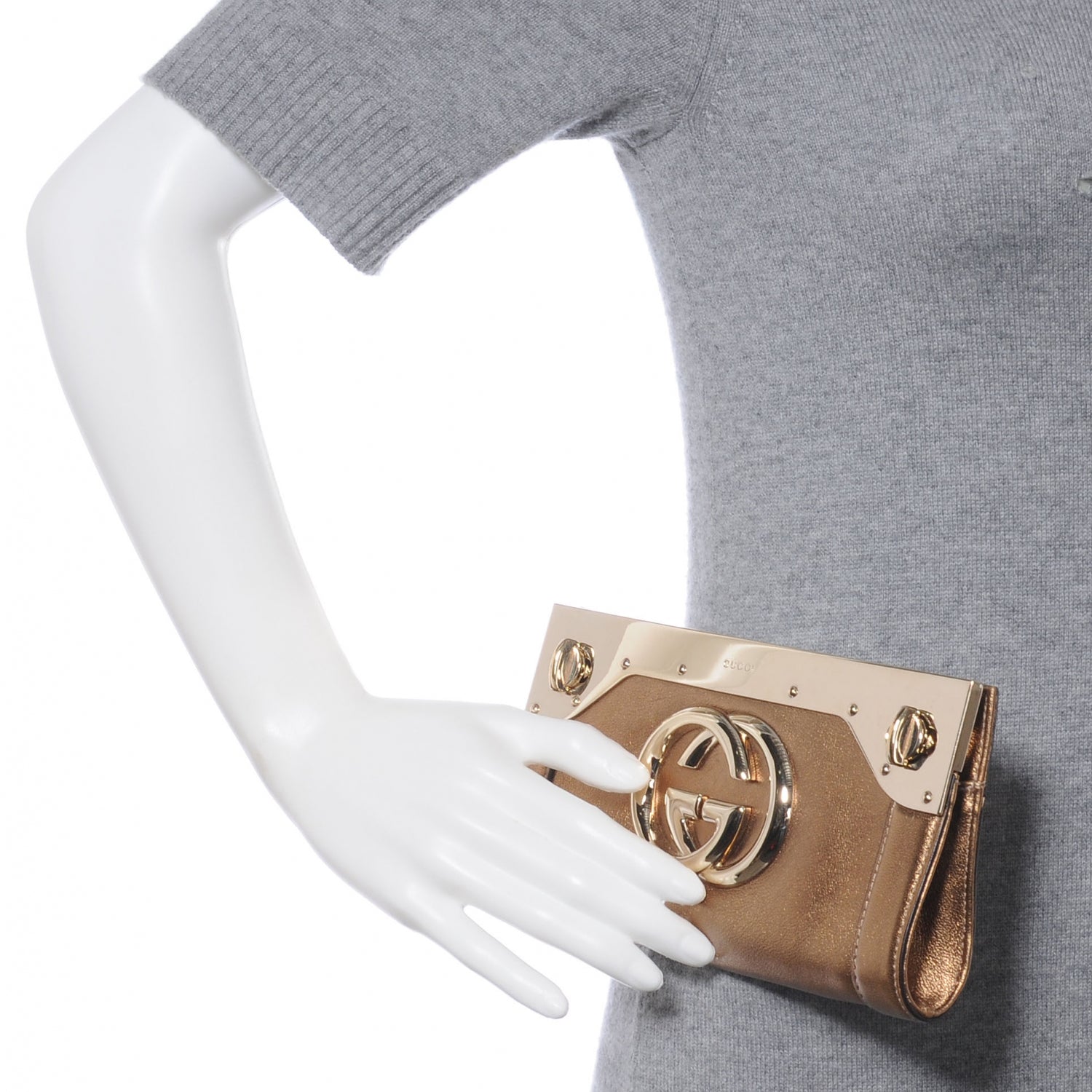 Gucci Metallic Calfskin Britt Clutch Bronze 2 of 9