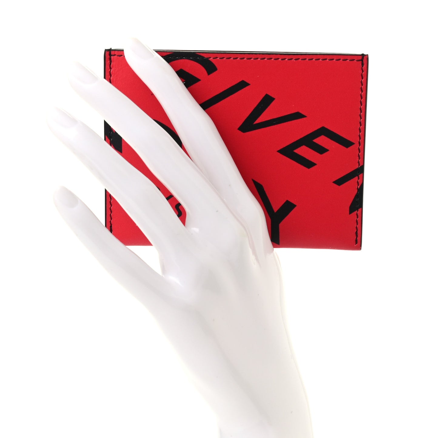 Lambskin logo Printed Card Holder Red Black