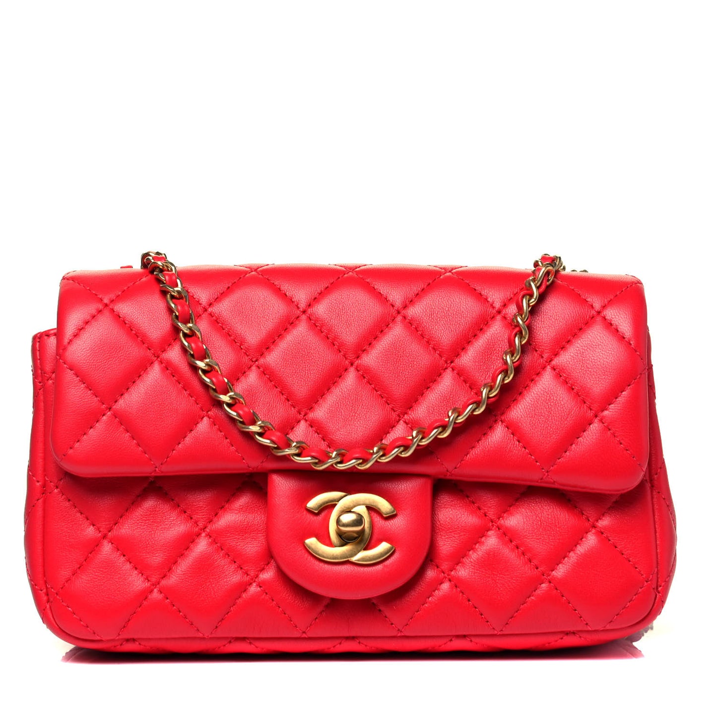Lambskin Quilted Mini Rectangular Pearl Crush Flap Red