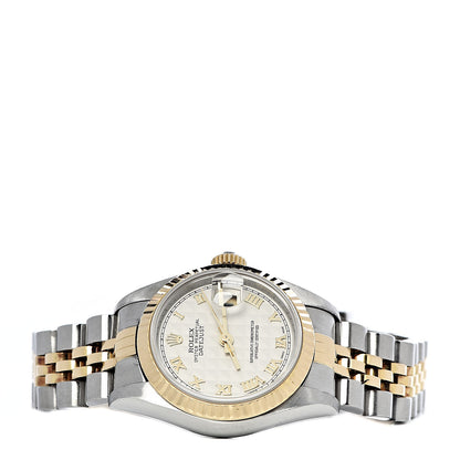 Rolex Stainless Steel 18K Yellow Gold 26mm Oyster Perpetual Datejust Watch White Pyramid Roman 79173 3 of 7