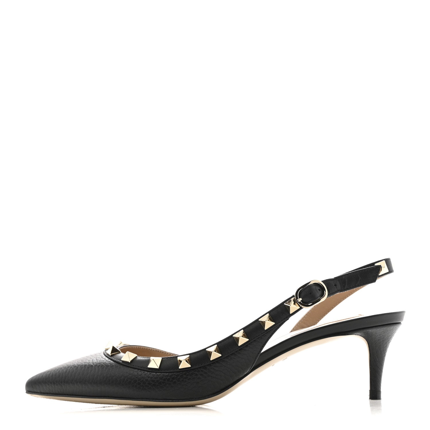 Valentino Garavani Pebbled Calfskin Rockstud Half d'Orsay Slingback 50mm Pumps 37.5 Black 1 of 10
