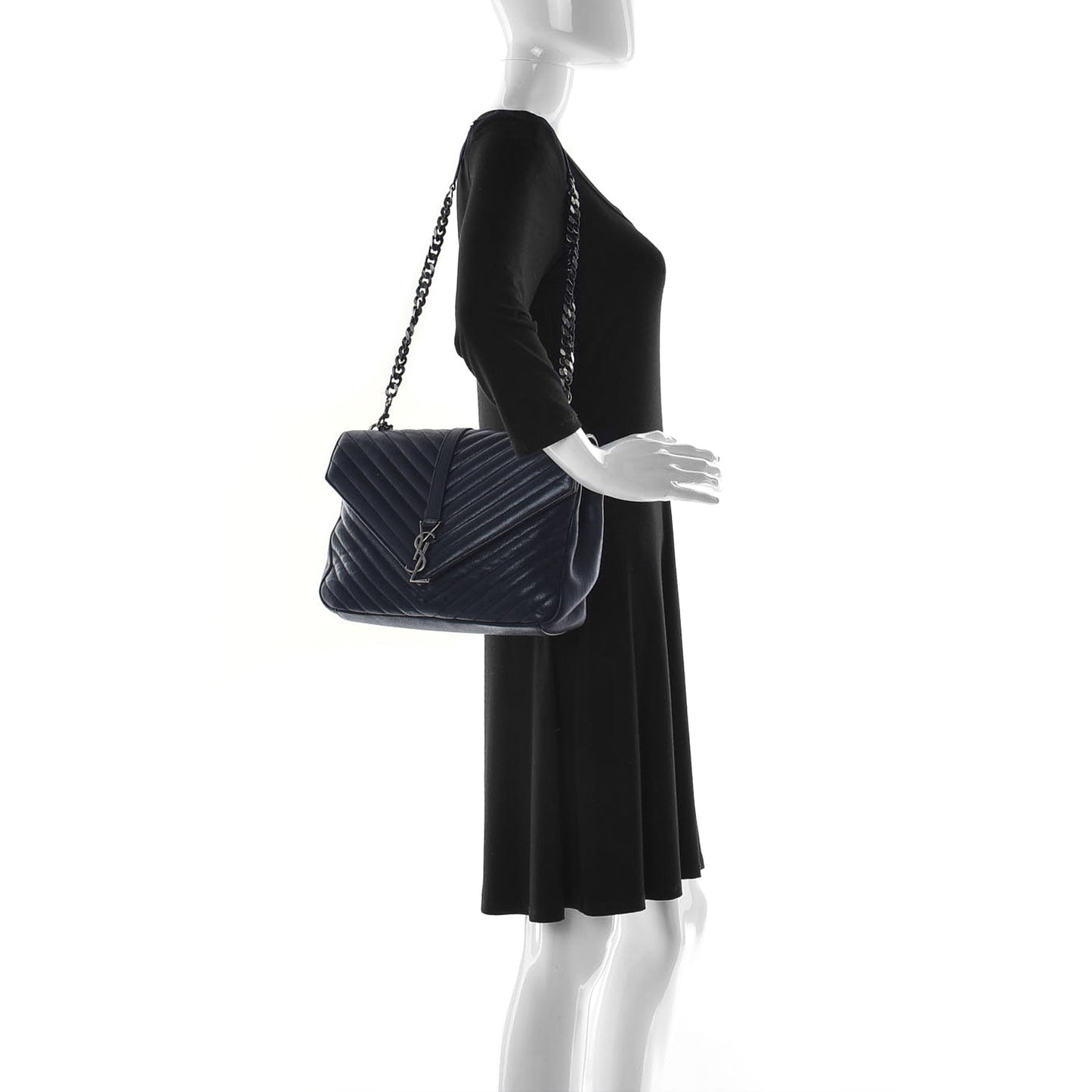 Sheepskin Matelasse Chevron Monogram Large College Satchel Black