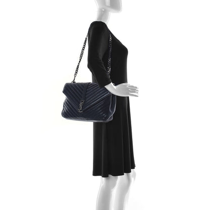 Saint Laurent Sheepskin Matelasse Chevron Monogram Large College Satchel Black 2 of 8
