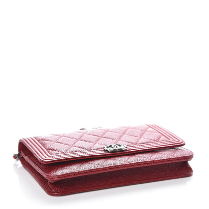 Chanel Caviar Quilted Boy Wallet On Chain WOC Red 4 of 11