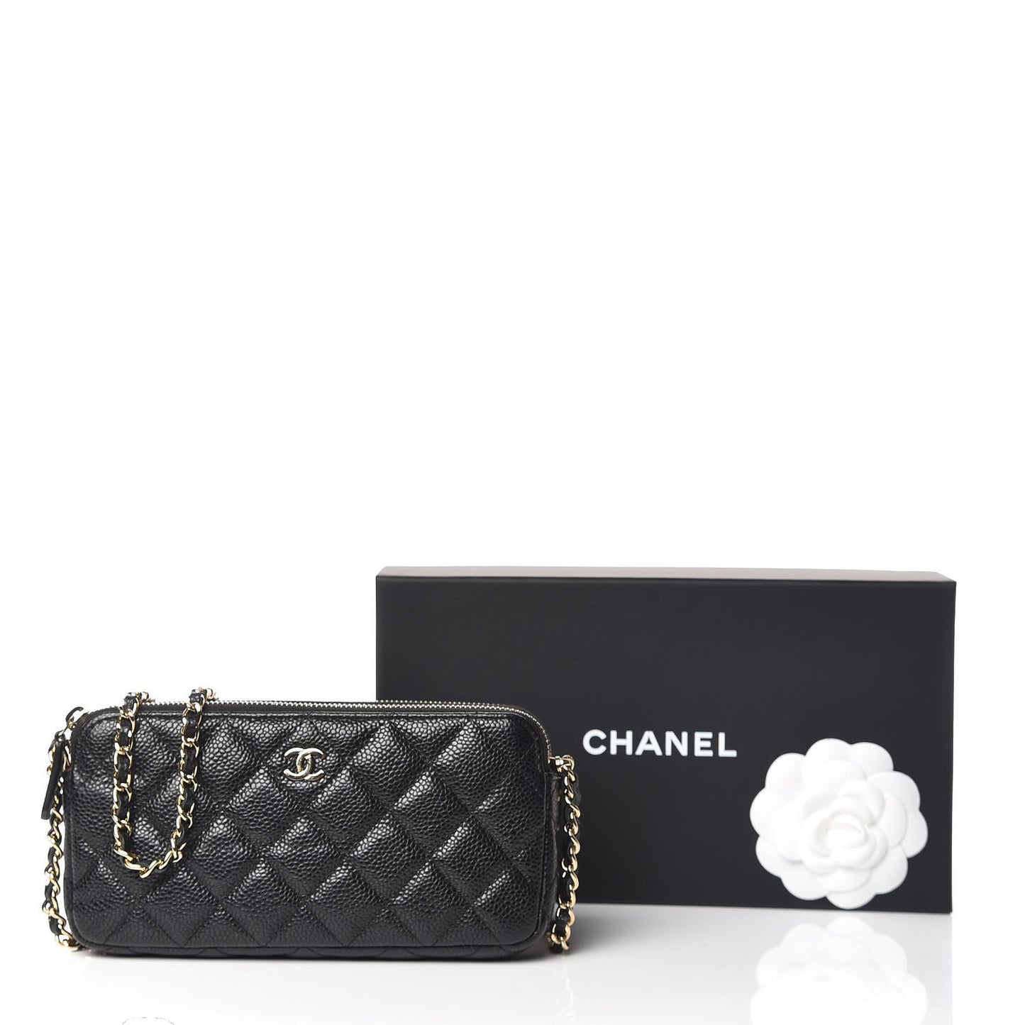 Caviar Quilted Small Clutch With Chain Black