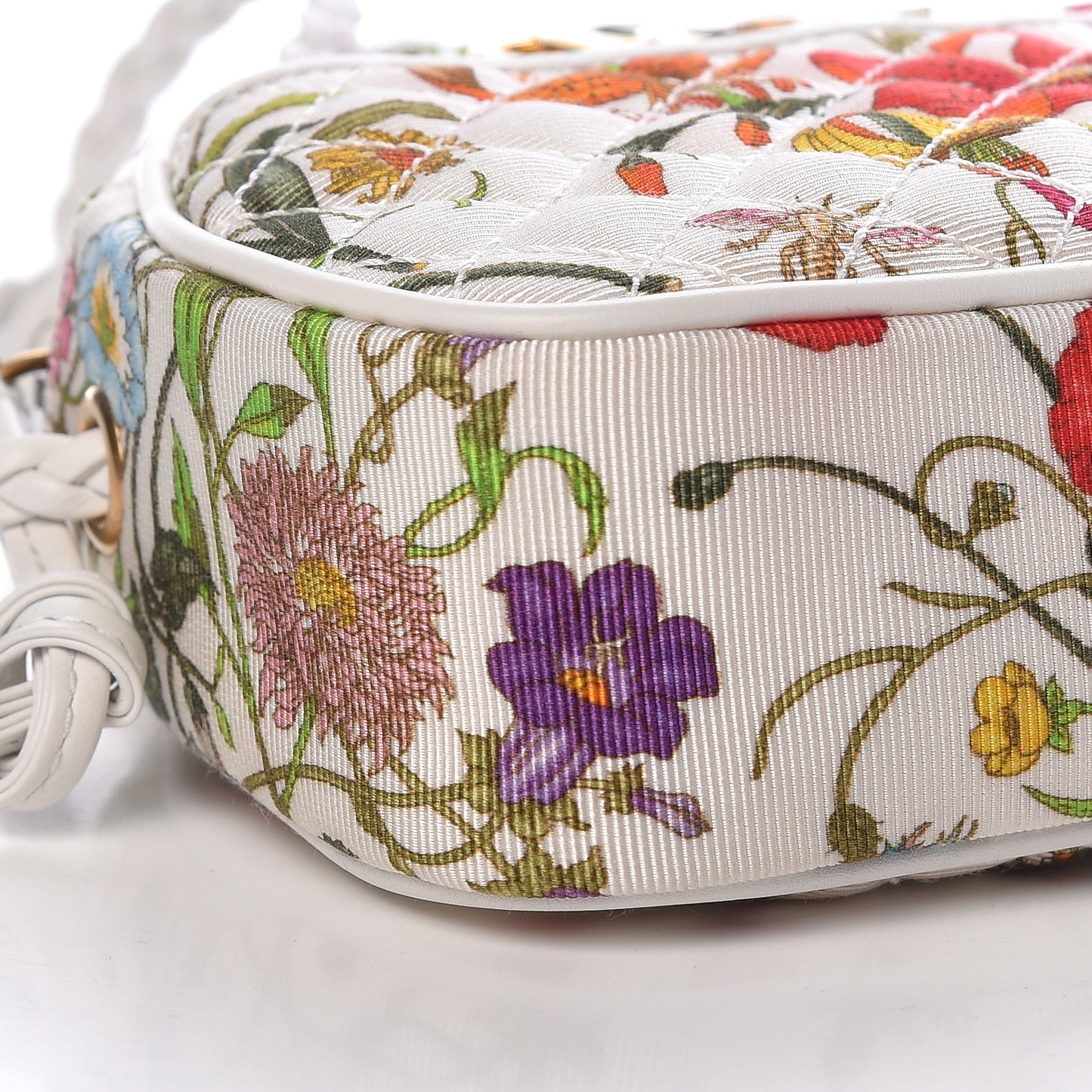 Canvas Flora Floral Trapuntata Mini Zumi Dome Shoulder Bag White