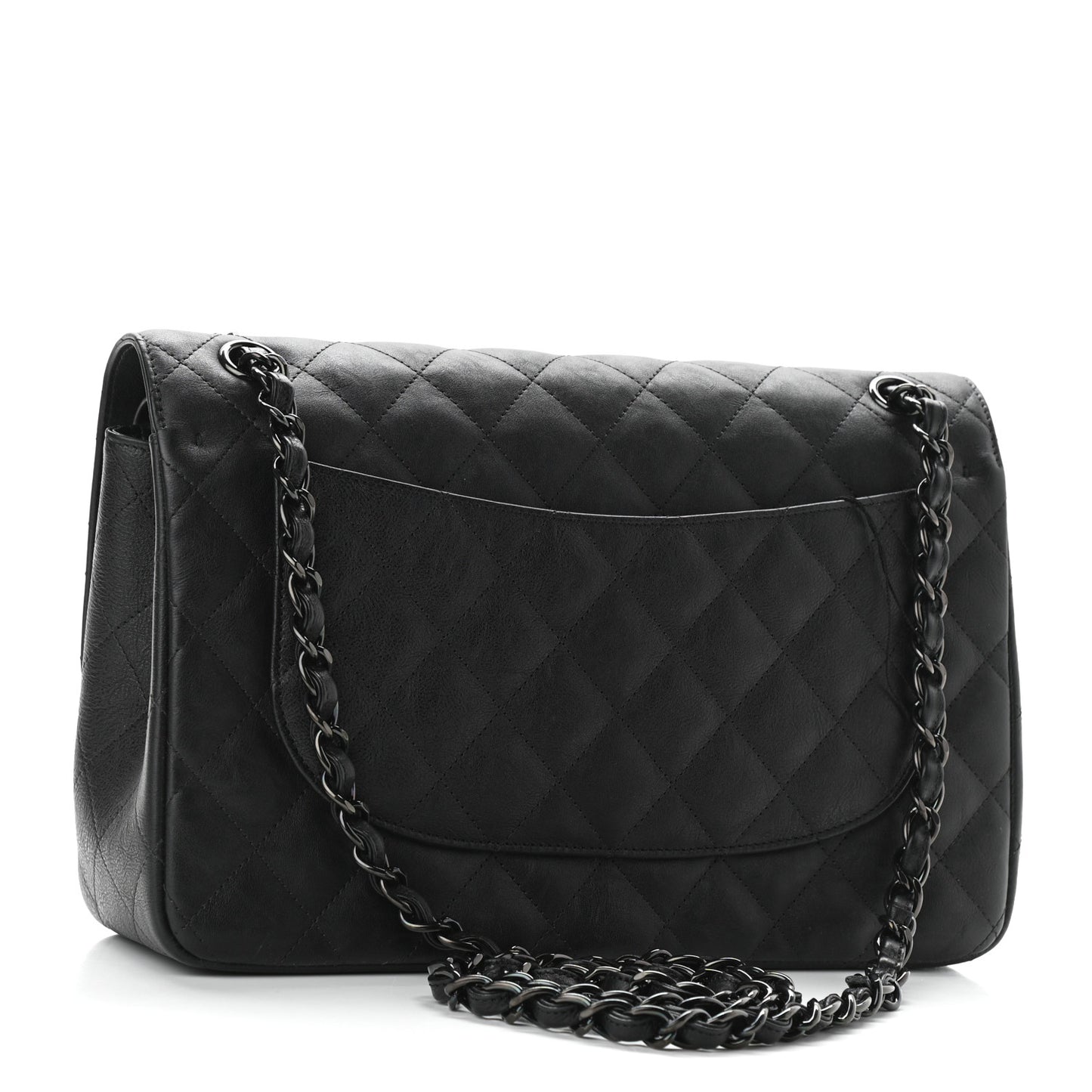 Crumpled Calfskin Quilted Jumbo Double Flap So Black
