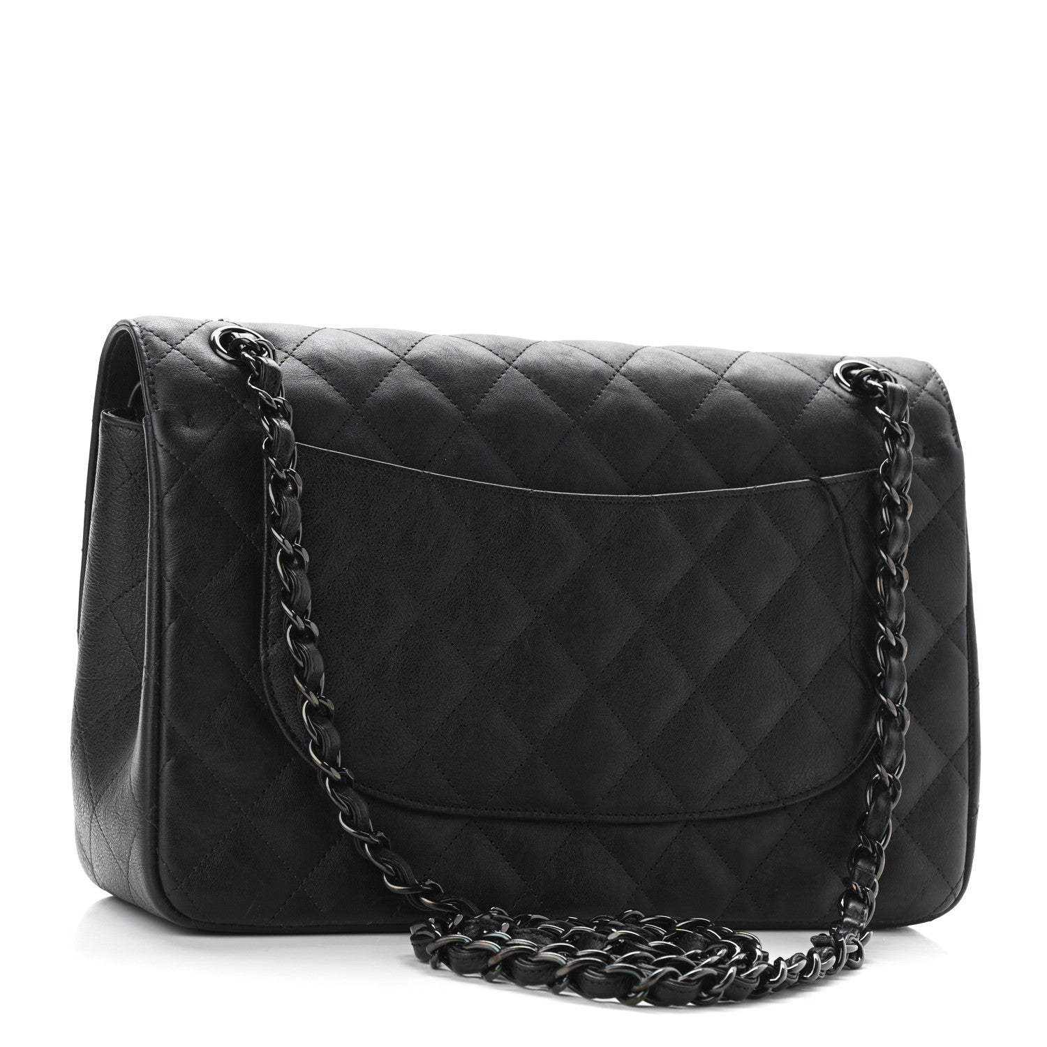 Chanel Crumpled Calfskin Quilted Jumbo Double Flap So Black 3 of 10
