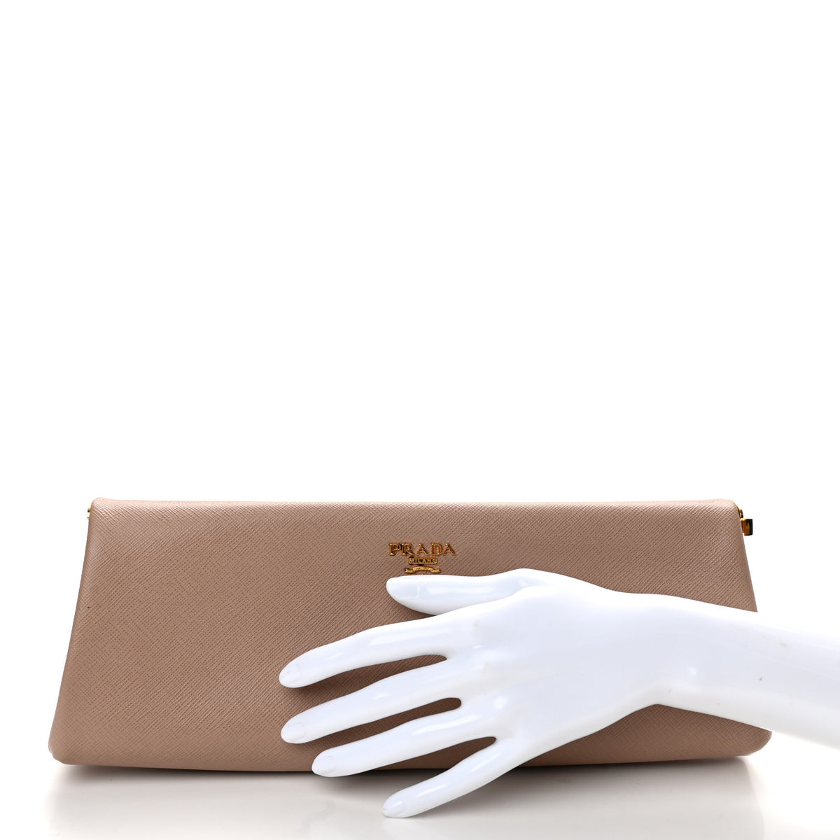 Prada Saffiano Lux East West Frame Clutch Cipria 2 of 10