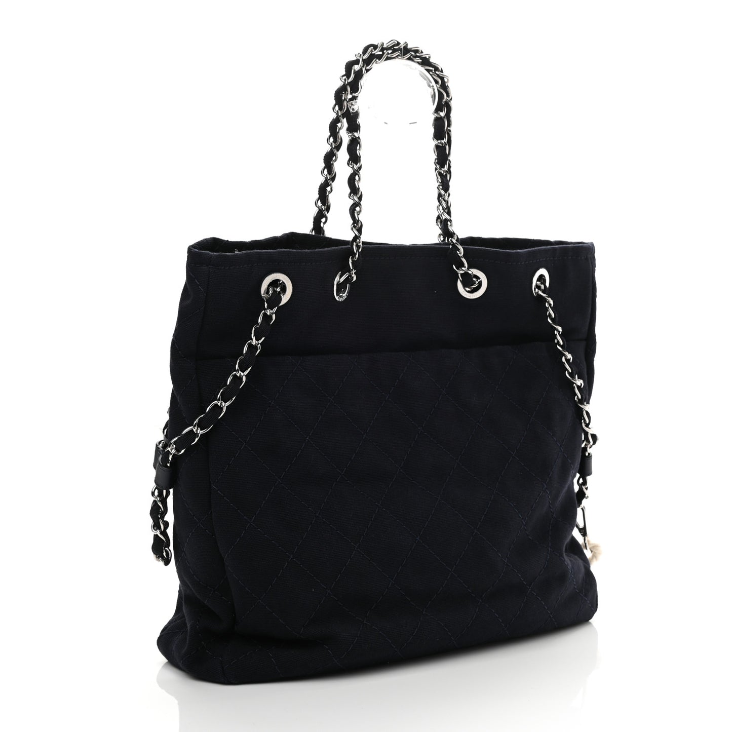 Canvas Quilted La Pausa Large Shopping Tote Navy