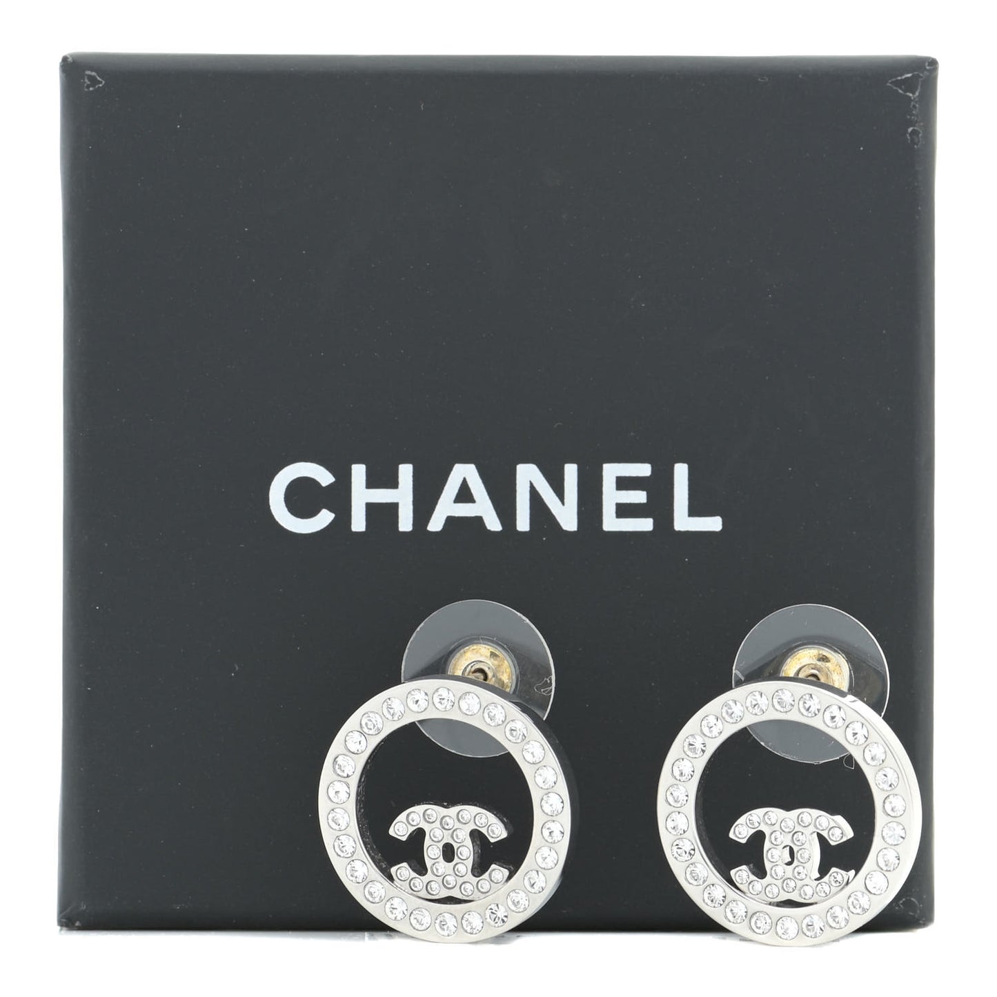 Crystal CC Round Earrings Silver