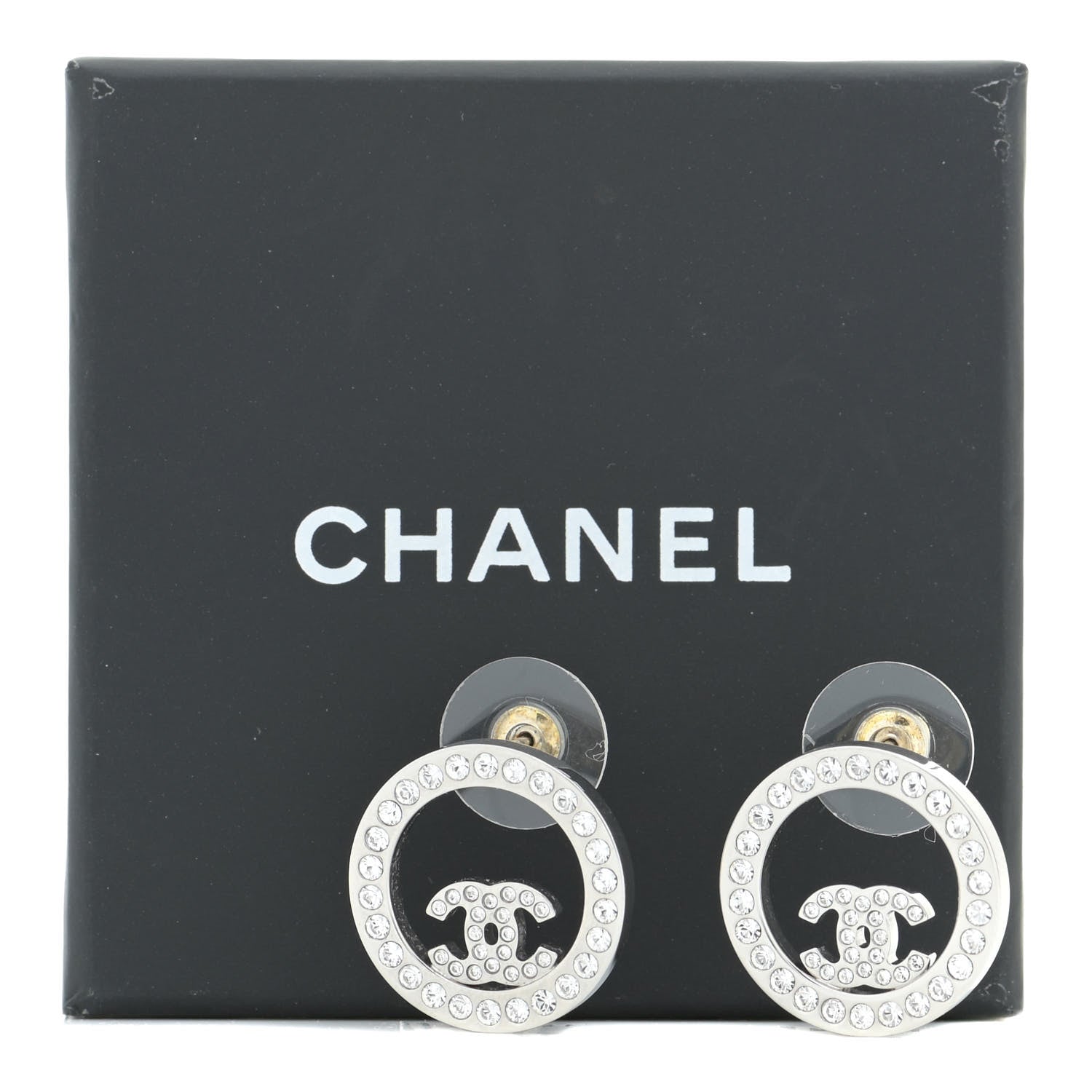 Chanel Crystal CC Round Earrings Silver 5 of 5