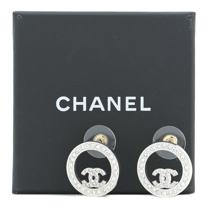 Chanel Crystal CC Round Earrings Silver 5 of 5