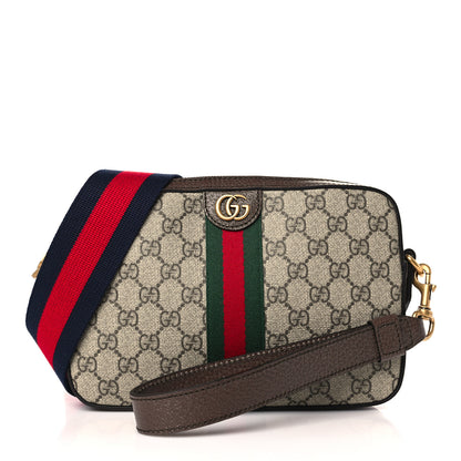 Gucci GG Supreme Monogram Textured Dollar Calfskin Web Ophidia Wristlet Shoulder Bag Beige Ebony New Acero 1 of 9