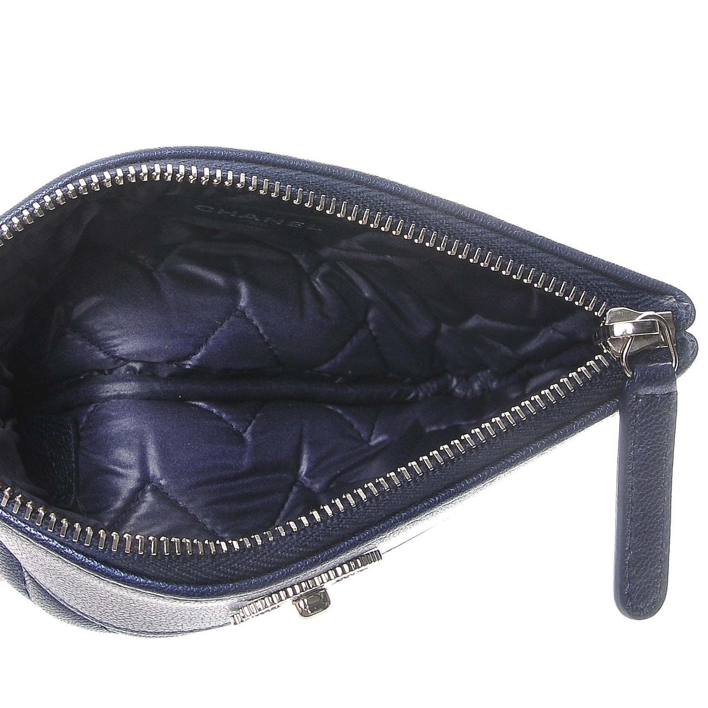 Metallic Sheepskin Chevron Quilted Small Vintage Mademoiselle Cosmetic Case Navy