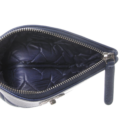 Chanel Metallic Sheepskin Chevron Quilted Small Vintage Mademoiselle Cosmetic Case Navy 5 of 8