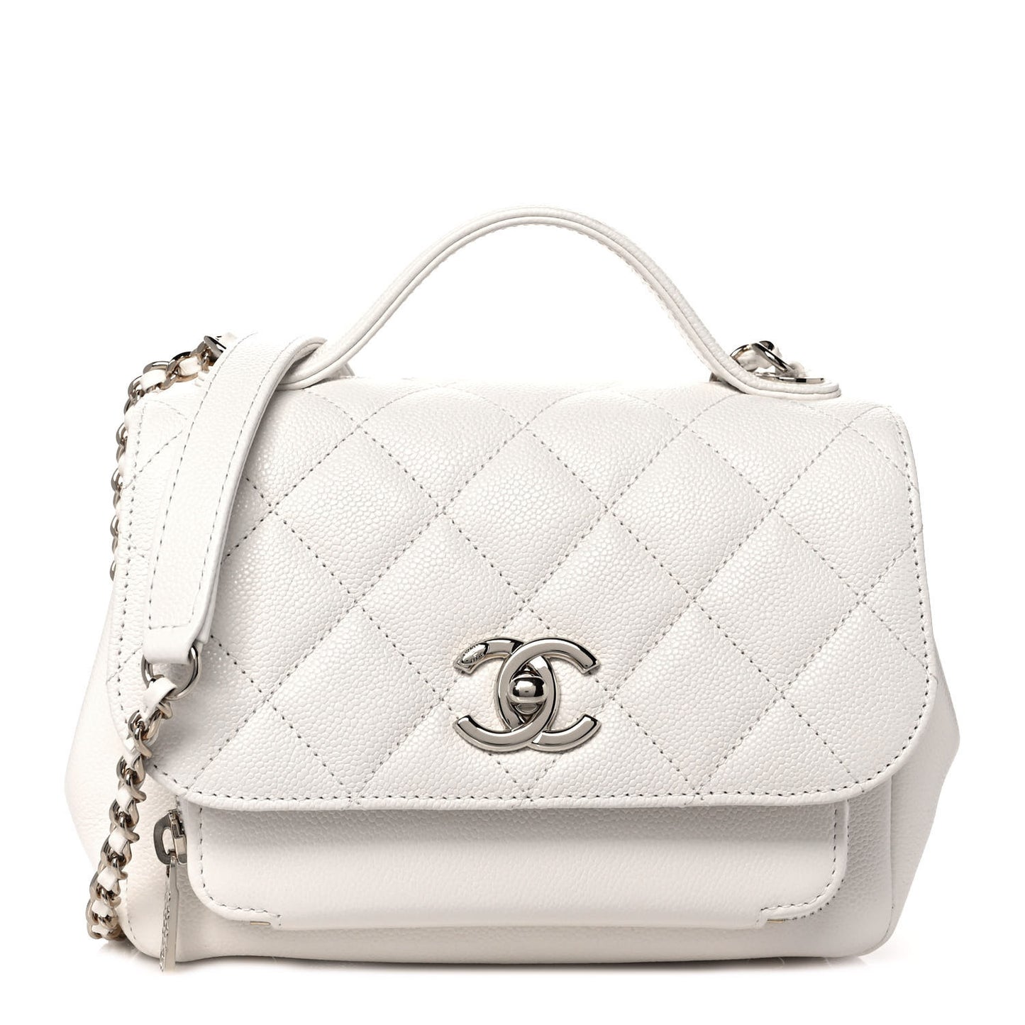 Caviar Quilted Small Business Affinity Flap White