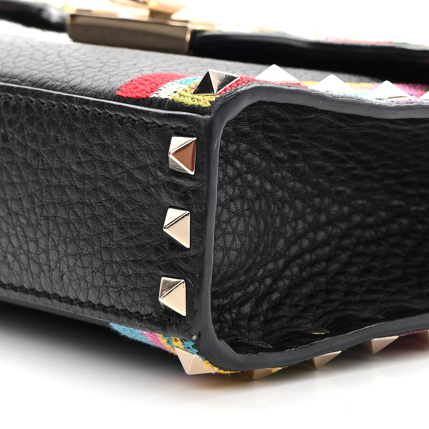 Valentino Garavani Pebbled Calfskin Embroidered Medium Rockstud Flip Lock Crossbody Bag Black 9 of 10