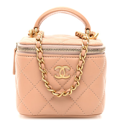 Chanel Lambskin Quilted Top Handle Mini Vanity Case With Chain Beige 1 of 10