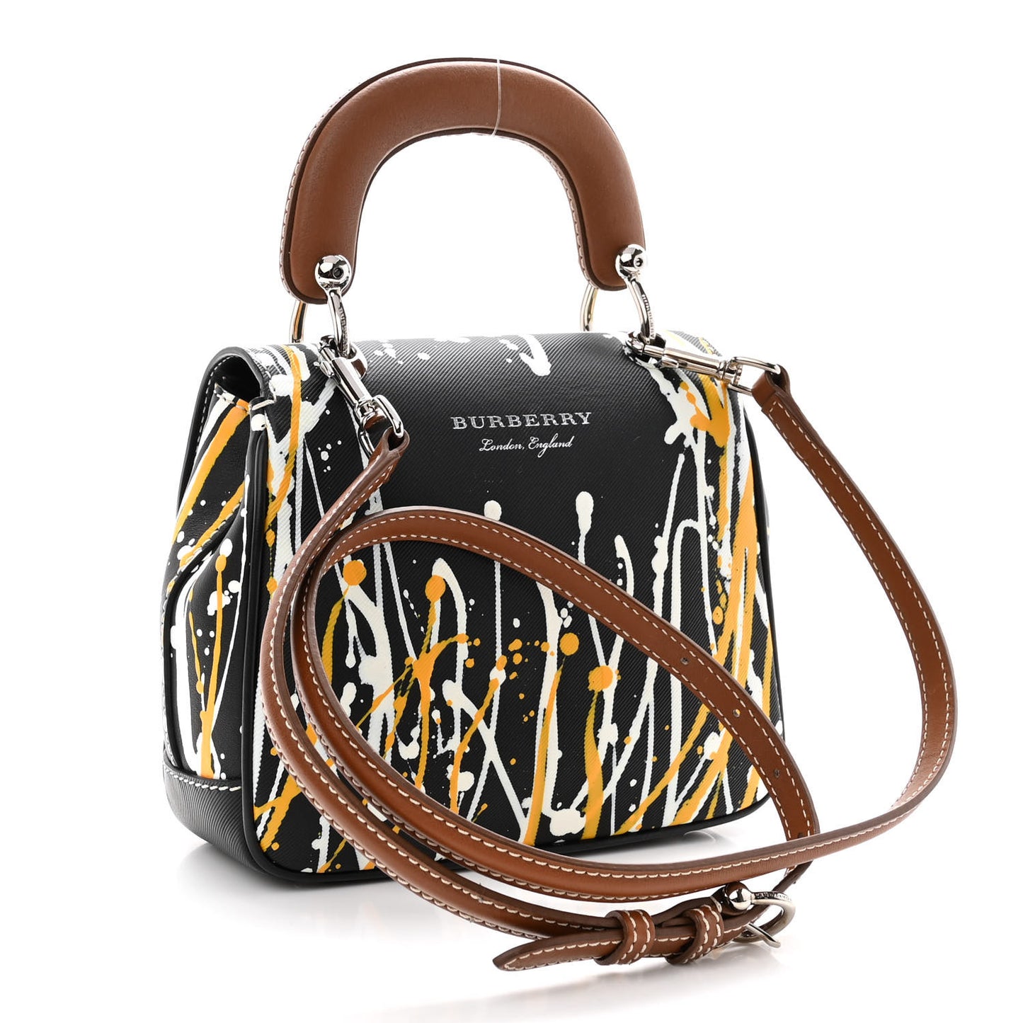 Trench Calfskin Splash Print Small DK88 Top Handle Bag Black
