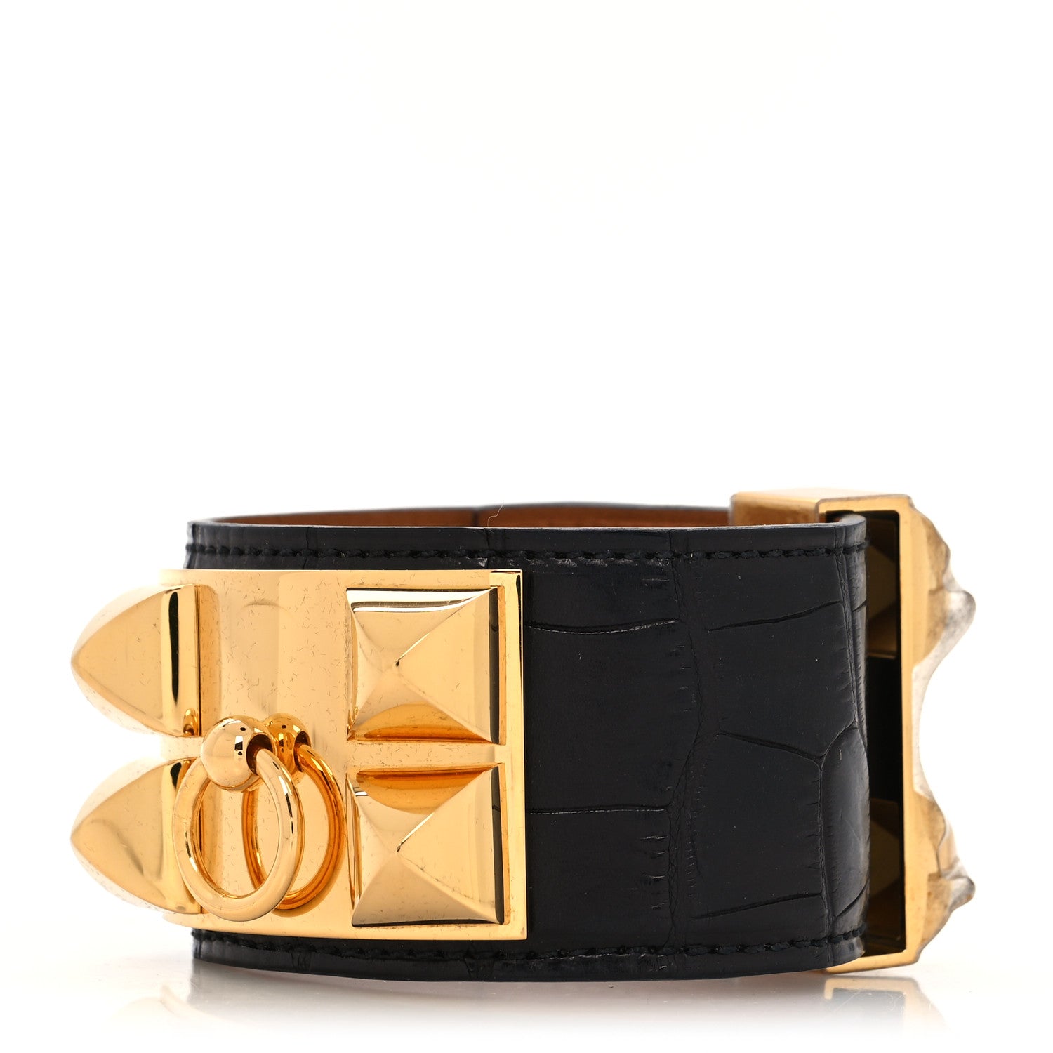 Hermes Shiny Alligator Collier de Chien CDC Bracelet S Black 1 of 7