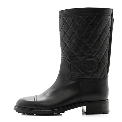Chanel Calfskin Quilted CC Boots 40 Black 1 of 10