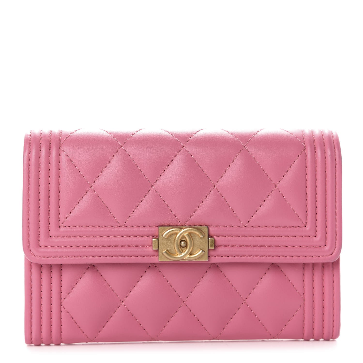 Chanel Lambskin Quilted Medium Boy Flap Wallet Pink 1 of 14
