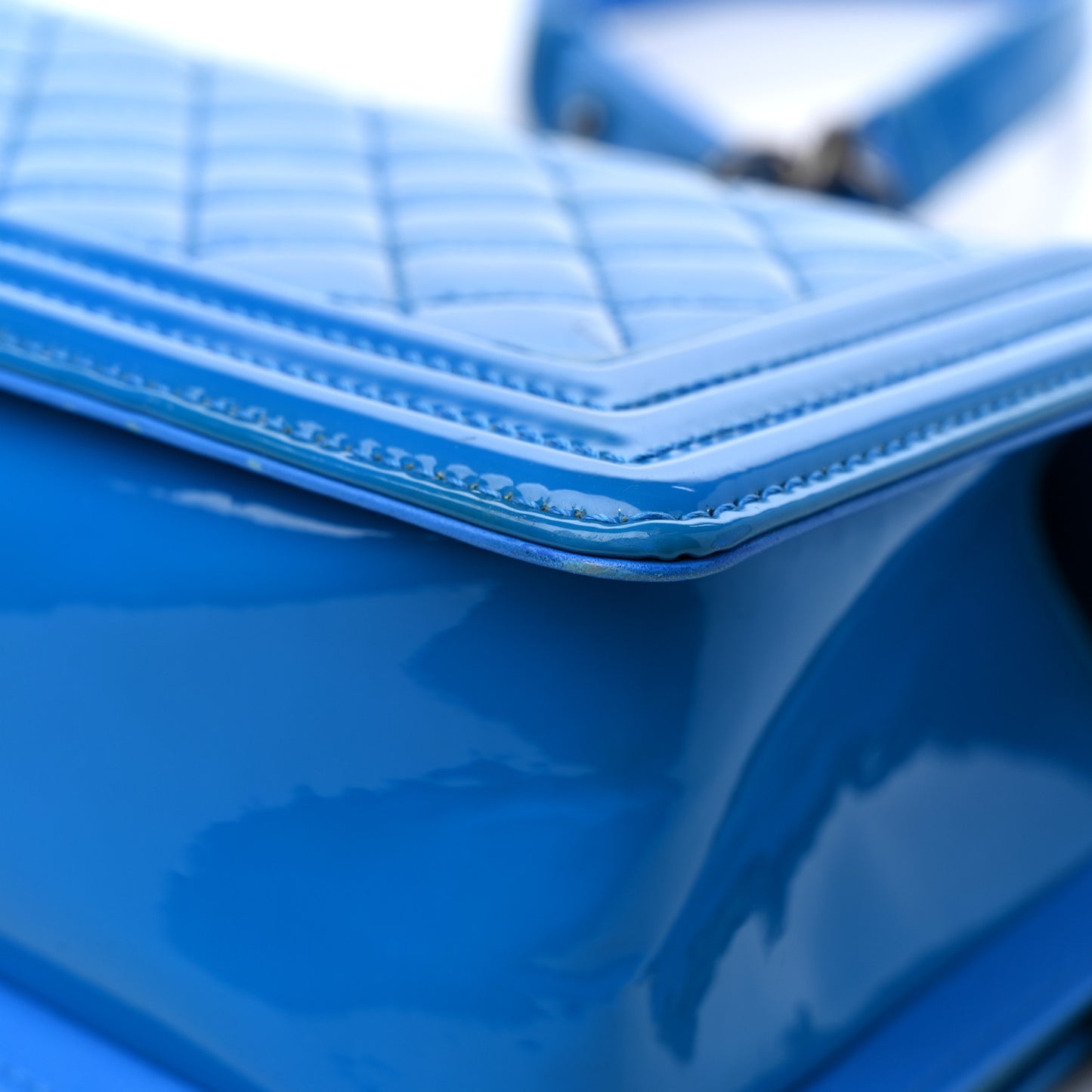 Patent Calfskin Quilted Medium Boy Flap Blue