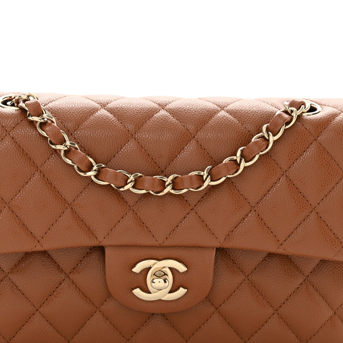 Caviar Quilted Small Double Flap Light Brown
