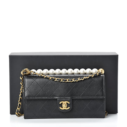 Chanel Goatskin Quilted Chic Pearls Clutch With Chain Black 12 of 12