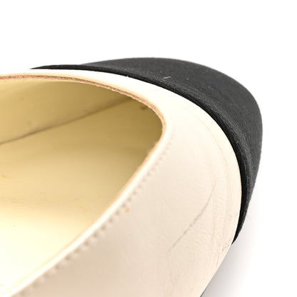 Chanel Lambskin Grosgrain Cap Toe CC Slingback Pumps 38 White Black 10 of 14