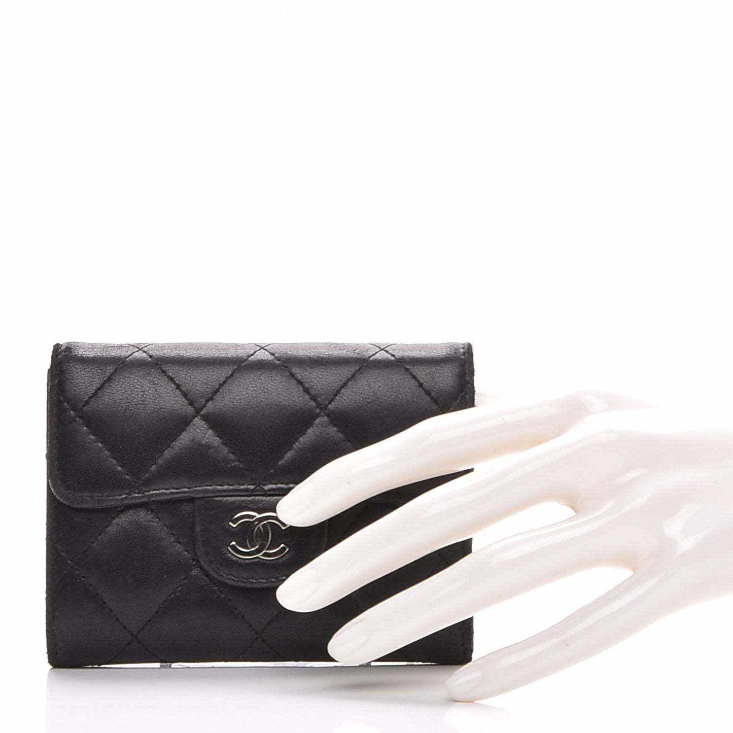 Lambskin Quilted Flap Card Holder Wallet Black