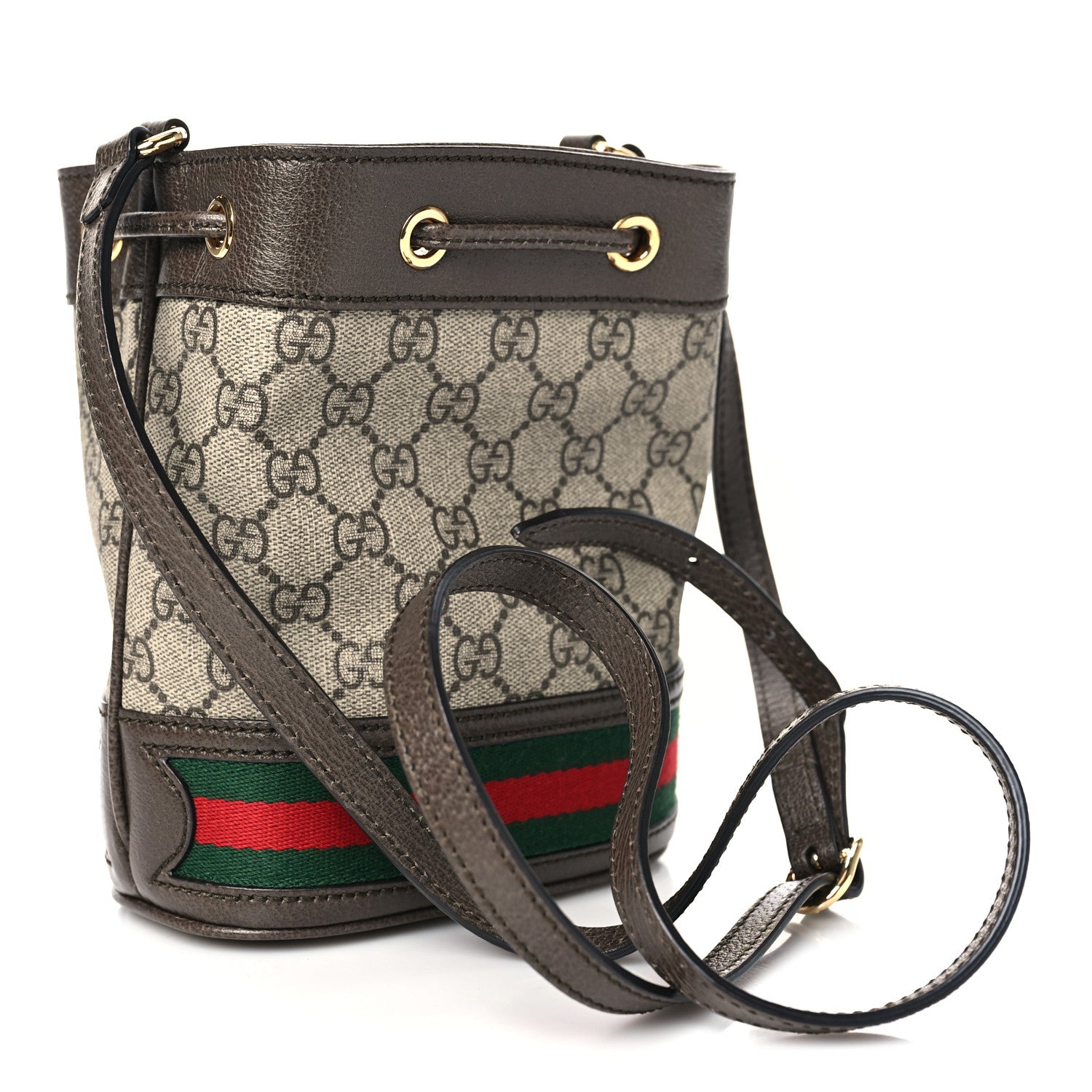 Gucci GG Supreme Monogram Web Mini Ophidia Bucket Bag Brown 3 of 9