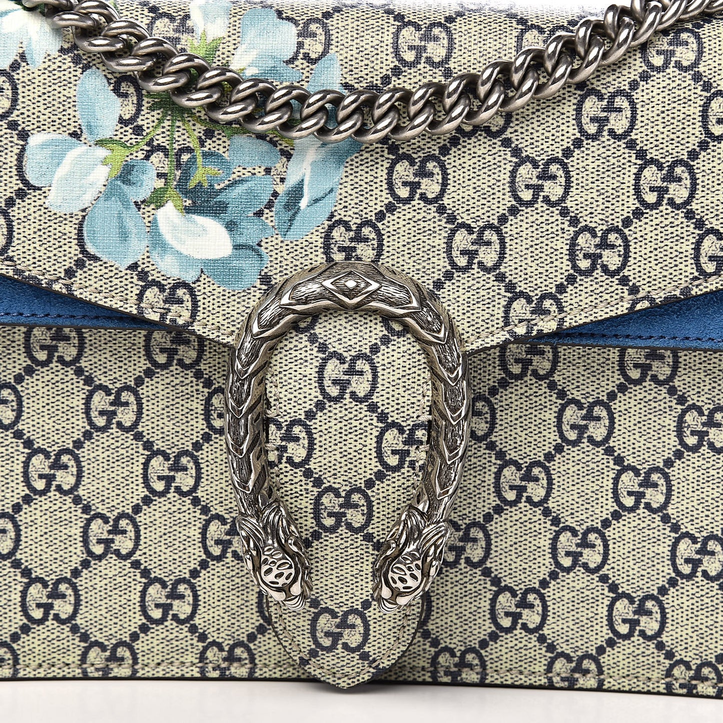 GG Supreme Monogram Blooms Small Dionysus Shoulder Bag Beige Navy Vintage Blue