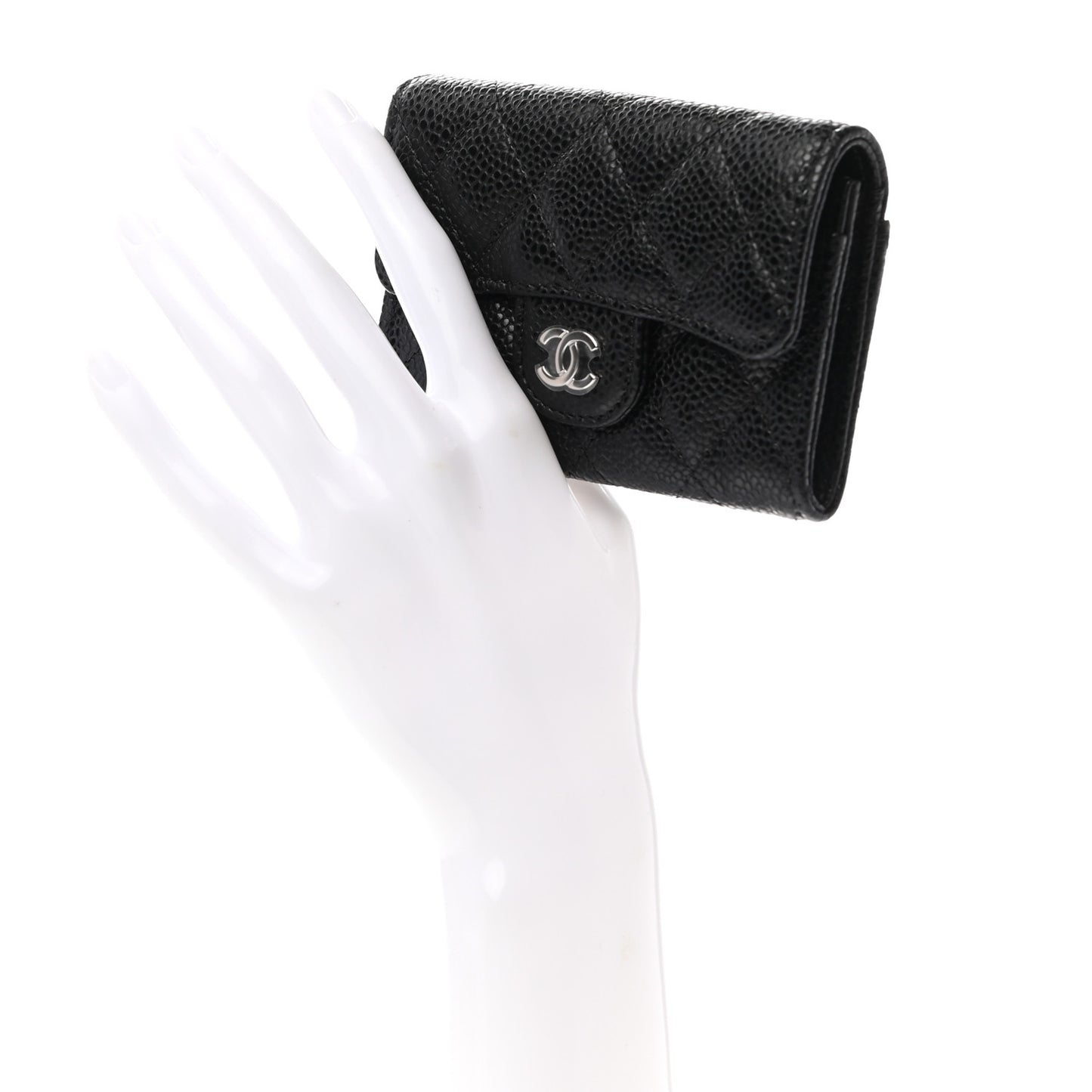 Caviar Quilted Flap Card Holder Wallet Black