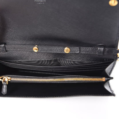 Prada Saffiano Metal Oro Chain Wallet Nero Black 5 of 10