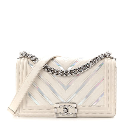 Chanel Lambskin Iridescent PVC Chevron Quilted Medium Boy Flap White Silver 1 of 11