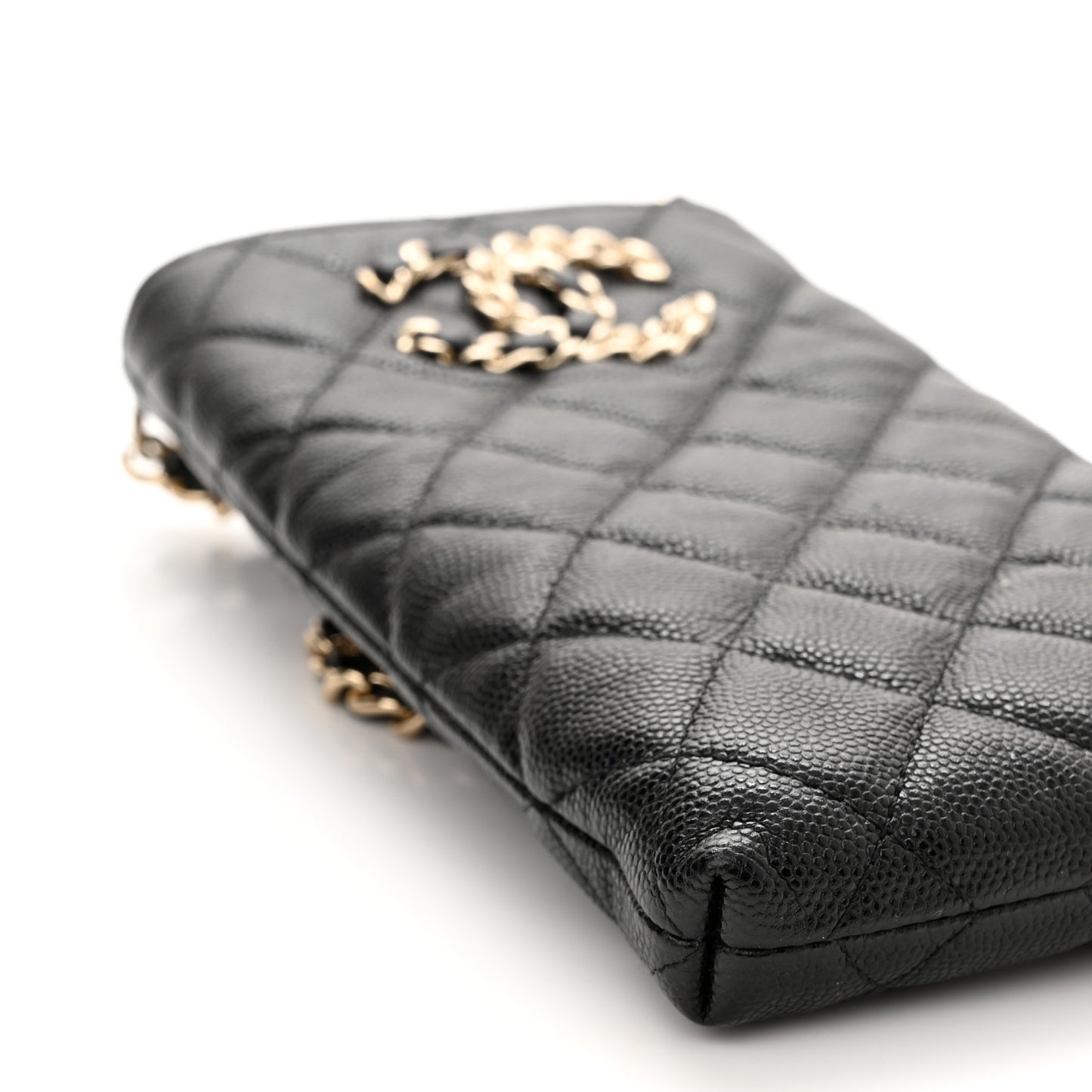 Caviar Quilted French New Wave Phone Holder With Chain Black