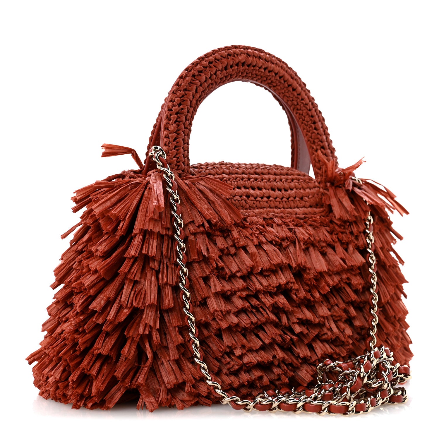 Chanel Raffia Fringe Nano Kelly Shopper Red 3 of 12