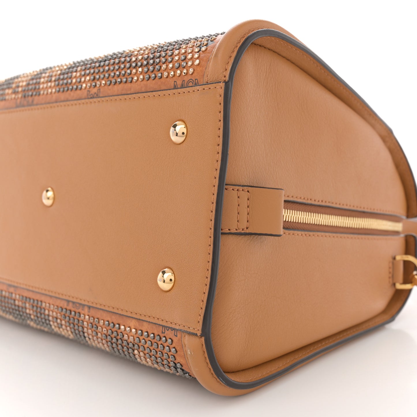 Visetos Calfskin Studded Boston Bag Cognac