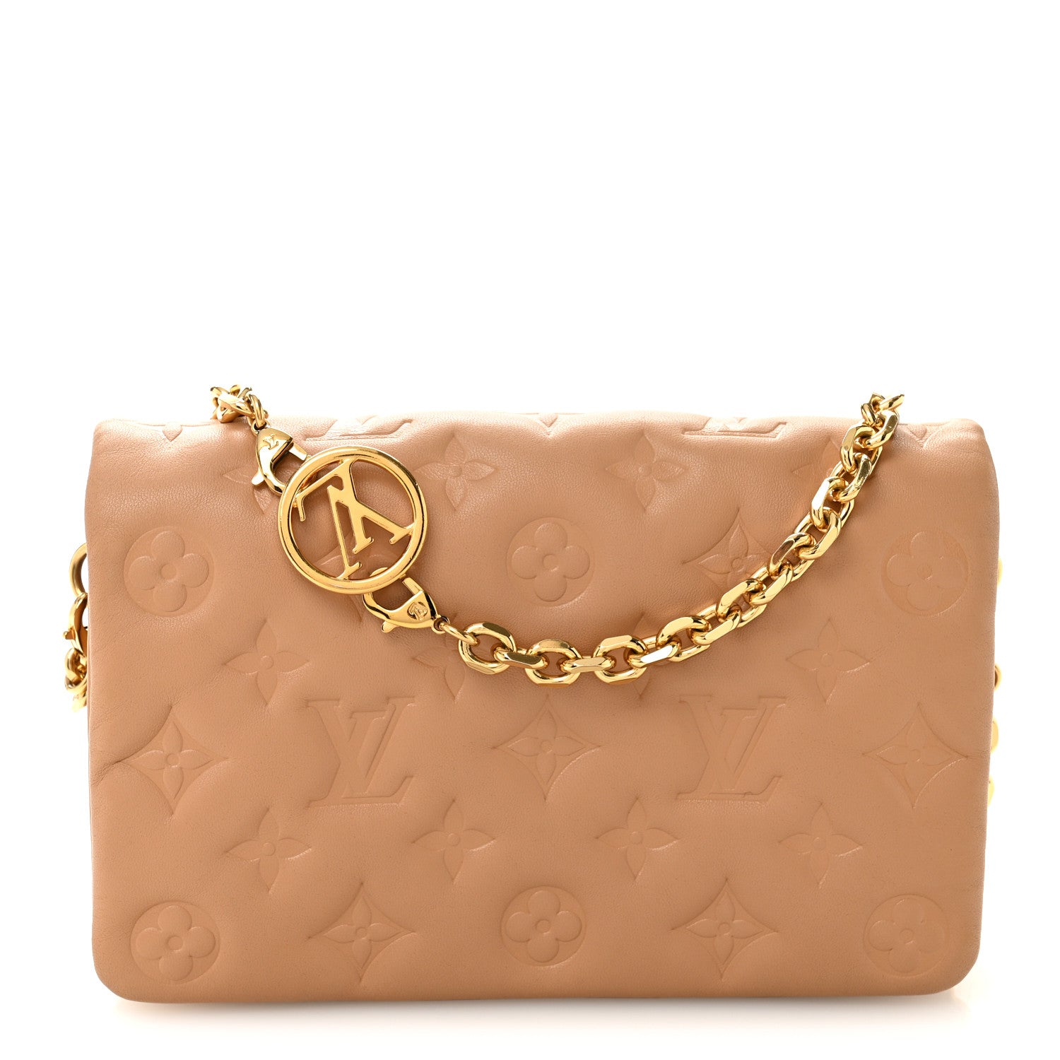 Louis Vuitton Lambskin Embossed Monogram Pochette Coussin Camel 1 of 10