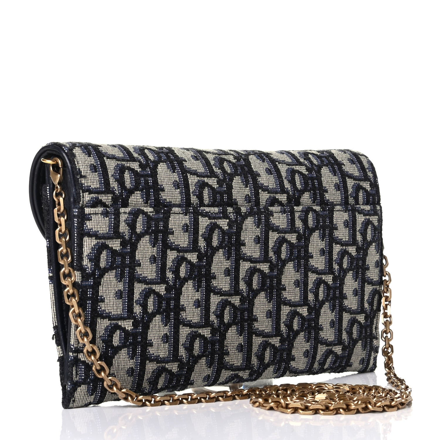Christian Dior Oblique Saddle Chain Long Wallet Blue 2 of 8