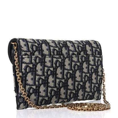 Christian Dior Oblique Saddle Chain Long Wallet Blue 2 of 8