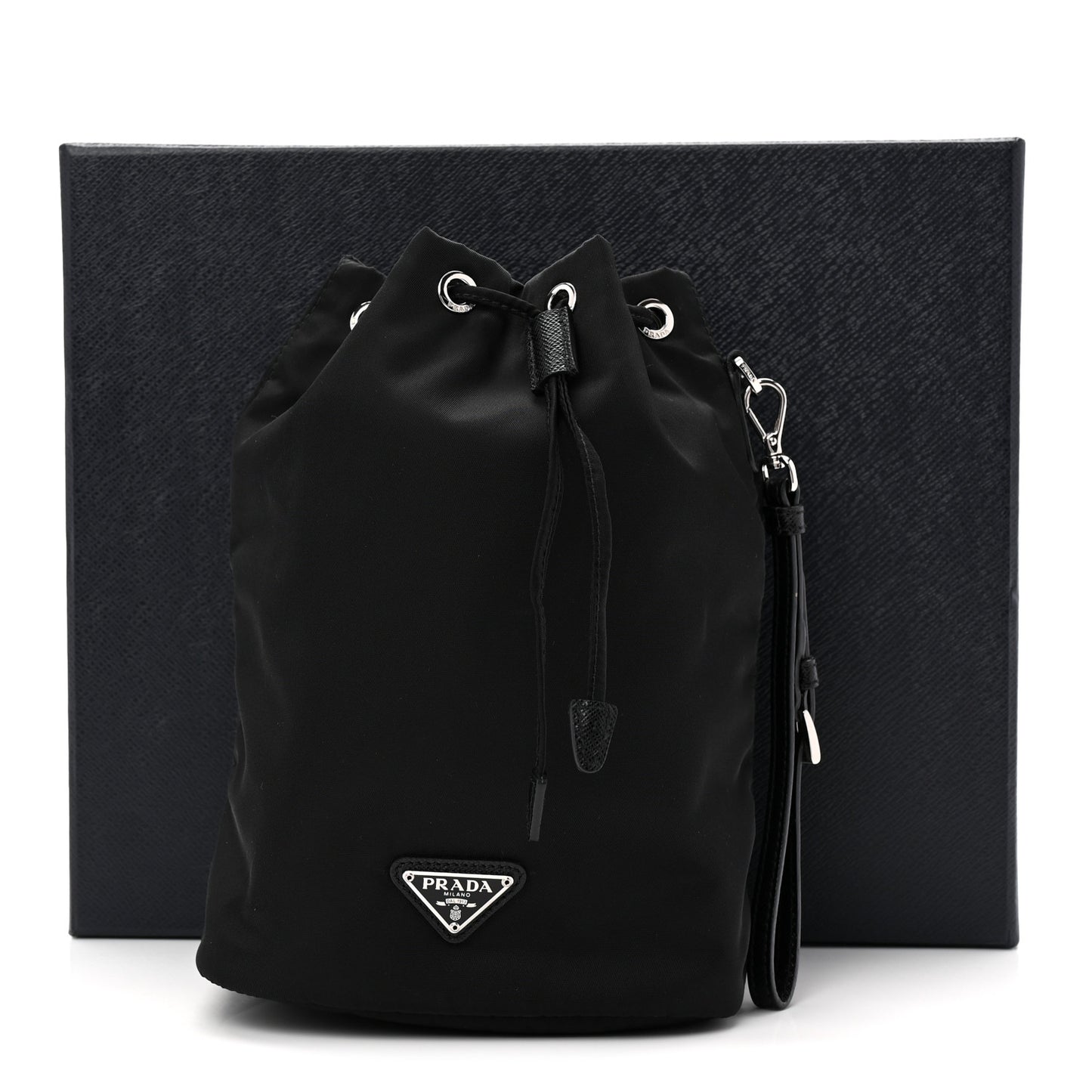 Re-Nylon Vela Drawstring Wristlet Pouch Black