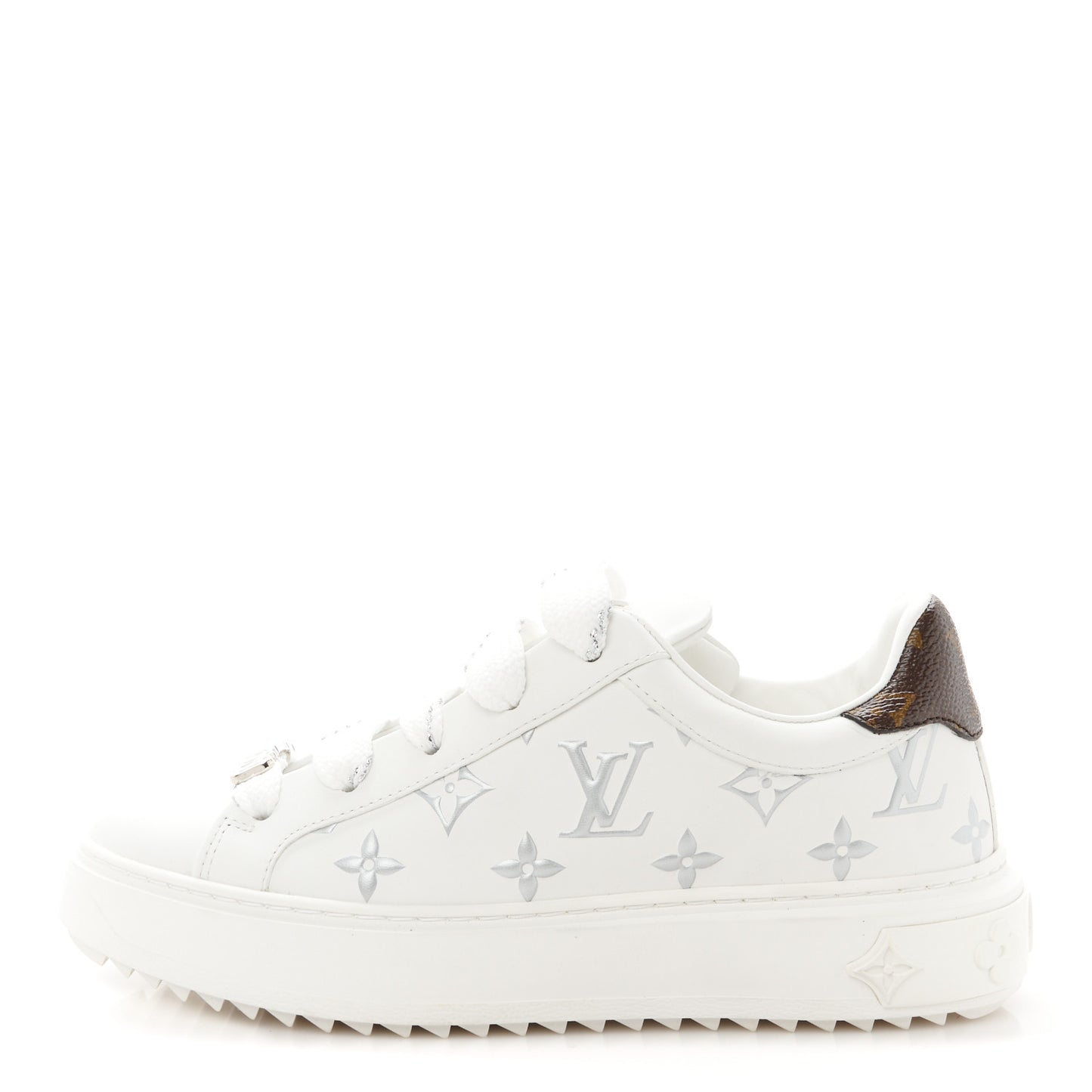 Calfskin Monogram Debossed Time Out Sneakers 36 White Silver