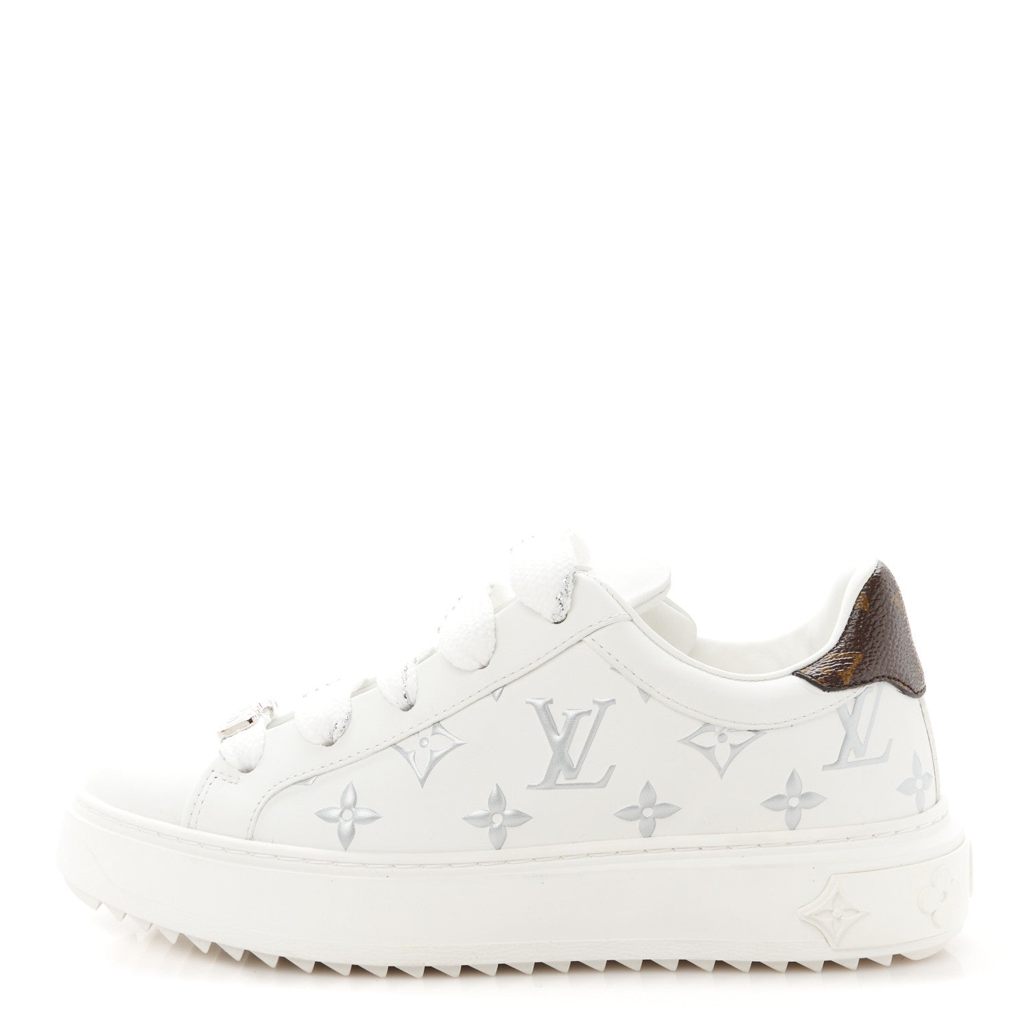 Louis Vuitton Calfskin Monogram Debossed Time Out Sneakers 36 White Silver 1 of 10