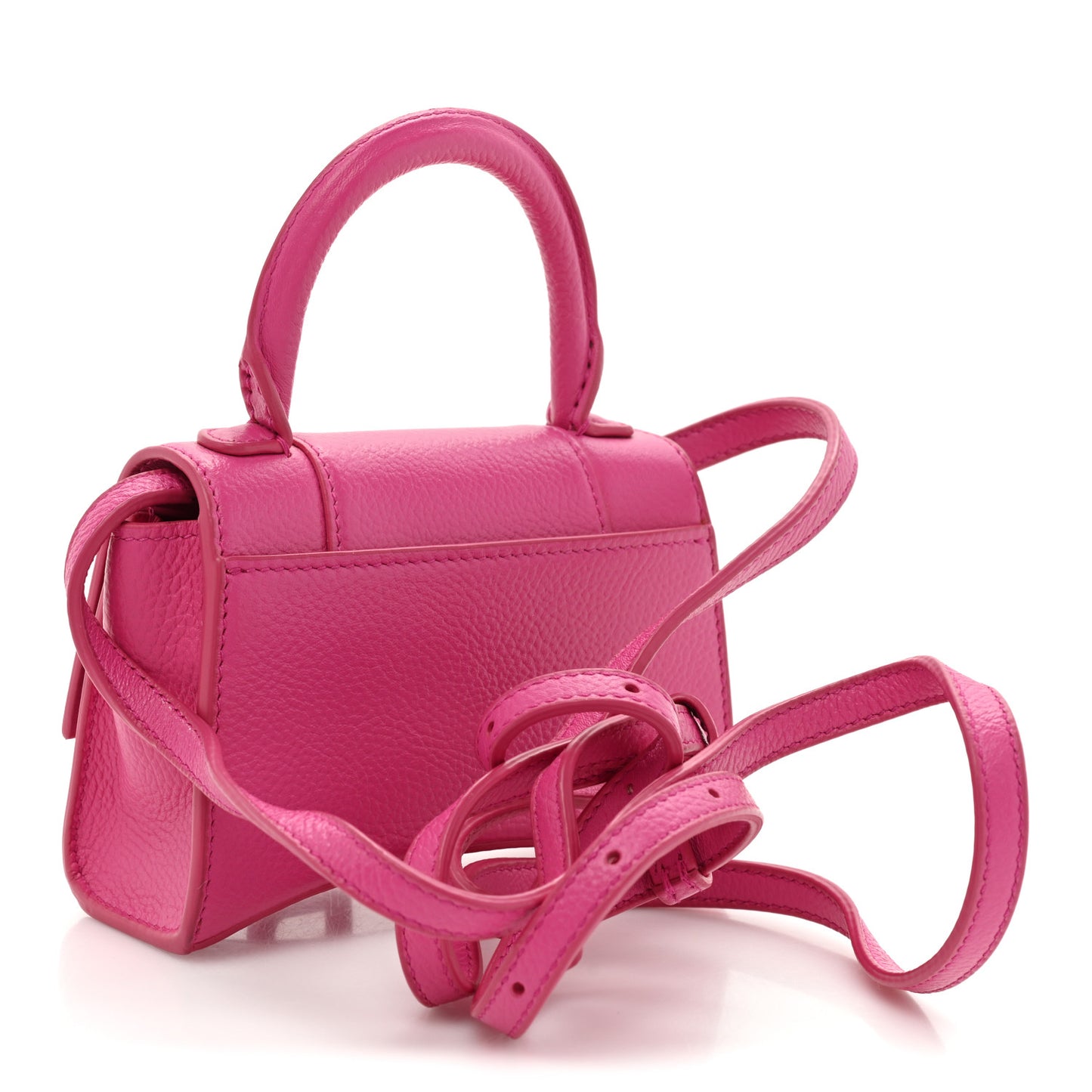 Grained Calfskin Tonal B Hourglass Top Handle Bag Mini Fuchsia
